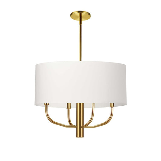 Dainolite Eleanor 22in 4-Light Chandelier | Aged Brass and White Fabric Drum Shade | Dining Room & Living Room | Model ELN-224C-AGB-790