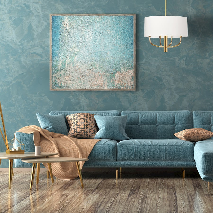 Dainolite Eleanor 22in 4-Light Chandelier | Aged Brass and White Fabric Drum Shade | Dining Room & Living Room | Model ELN-224C-AGB-790