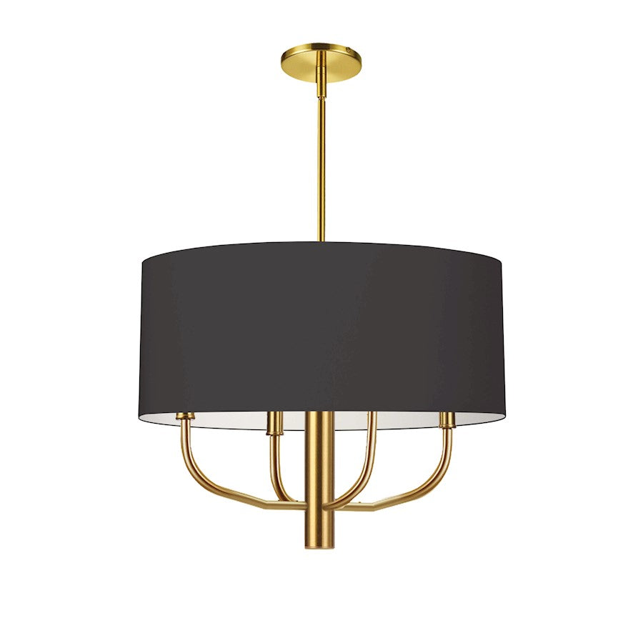 Dainolite Eleanor 22in 4-Light Chandelier | Transitional Aged Brass and Black Fabric | Living Room, Foyer & Dining Room | 22 x 22 | Model ELN-224C-AGB-797