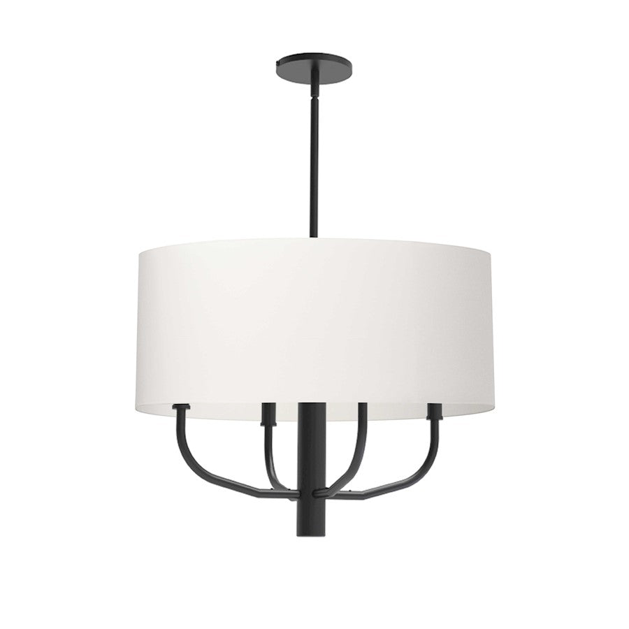 Dainolite Eleanor 22in 4-Light Chandelier | Matte Black and White Fabric Drum Shade | Dining Room & Living Room | Model ELN-224C-MB-790