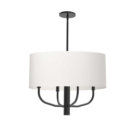 Dainolite Eleanor 22in 4-Light Chandelier | Matte Black and White Fabric Drum Shade | Dining Room & Living Room | Model ELN-224C-MB-790