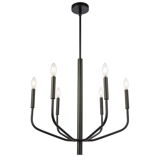 Dainolite Eleanor 24in 6-Light Chandelier | Contemporary Matte Black | Dining Room & Foyer | 24 x 24 x 24 in | Model ELN-246C-MB