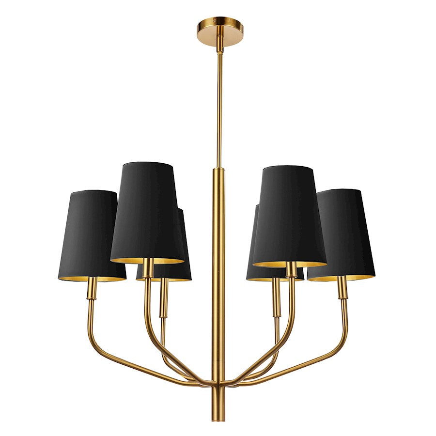 Dainolite Eleanor 28in 6-Light Chandelier | Transitional Black Fabric and Aged Brass Metal | Living Room, Foyer & Dining Room | Model ELN-286C-AGB-698