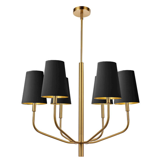 Dainolite Eleanor 28in 6-Light Chandelier | Transitional Black Fabric and Aged Brass Metal | Living Room, Foyer & Dining Room | Model ELN-286C-AGB-698