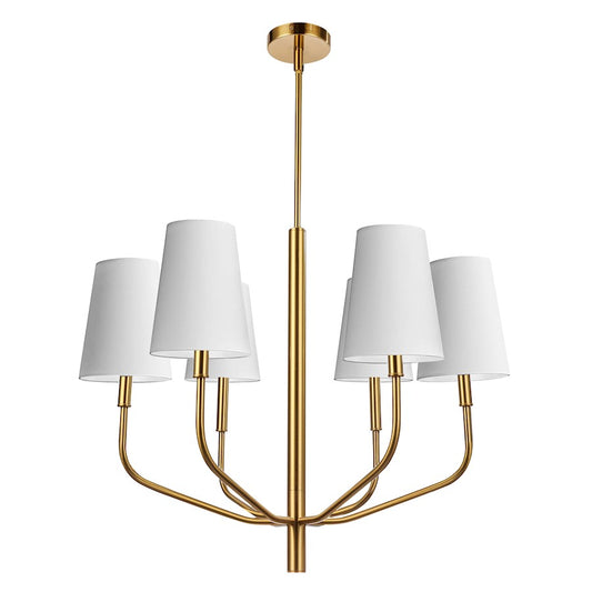 Dainolite Eleanor 28in 6-Light Chandelier | Transitional White Fabric and Aged Brass Metal | Living Room, Foyer & Dining Room | Model ELN-286C-AGB-790