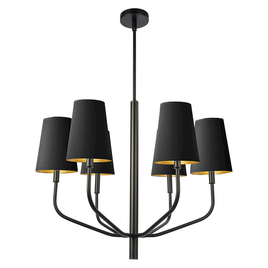 Dainolite Eleanor 28in 6-Light Chandelier | Transitional Black Fabric and Matte Black Metal | Living Room, Foyer & Dining Room | Model ELN-286C-MB-698
