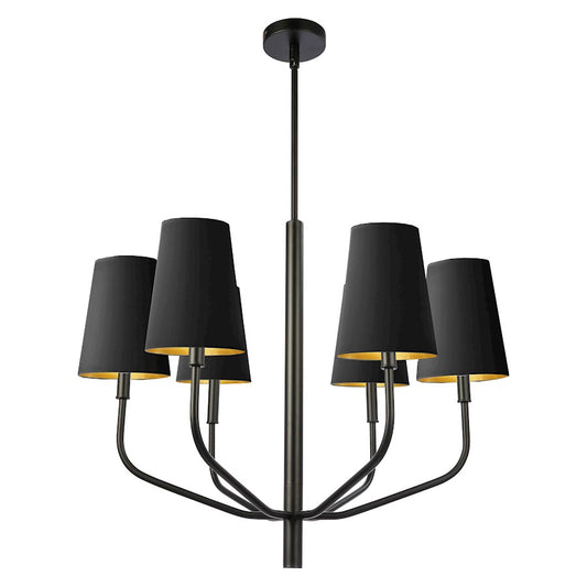 Dainolite Eleanor 28in 6-Light Chandelier | Transitional Black Fabric and Matte Black Metal | Living Room, Foyer & Dining Room | Model ELN-286C-MB-698