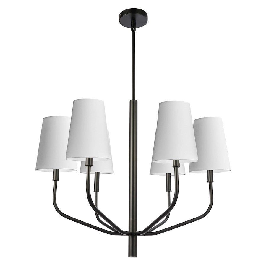 Dainolite Eleanor 28in 6-Light Chandelier | Transitional White Fabric and Matte Black Metal | Living Room, Foyer & Dining Room | Model ELN-286C-MB-790