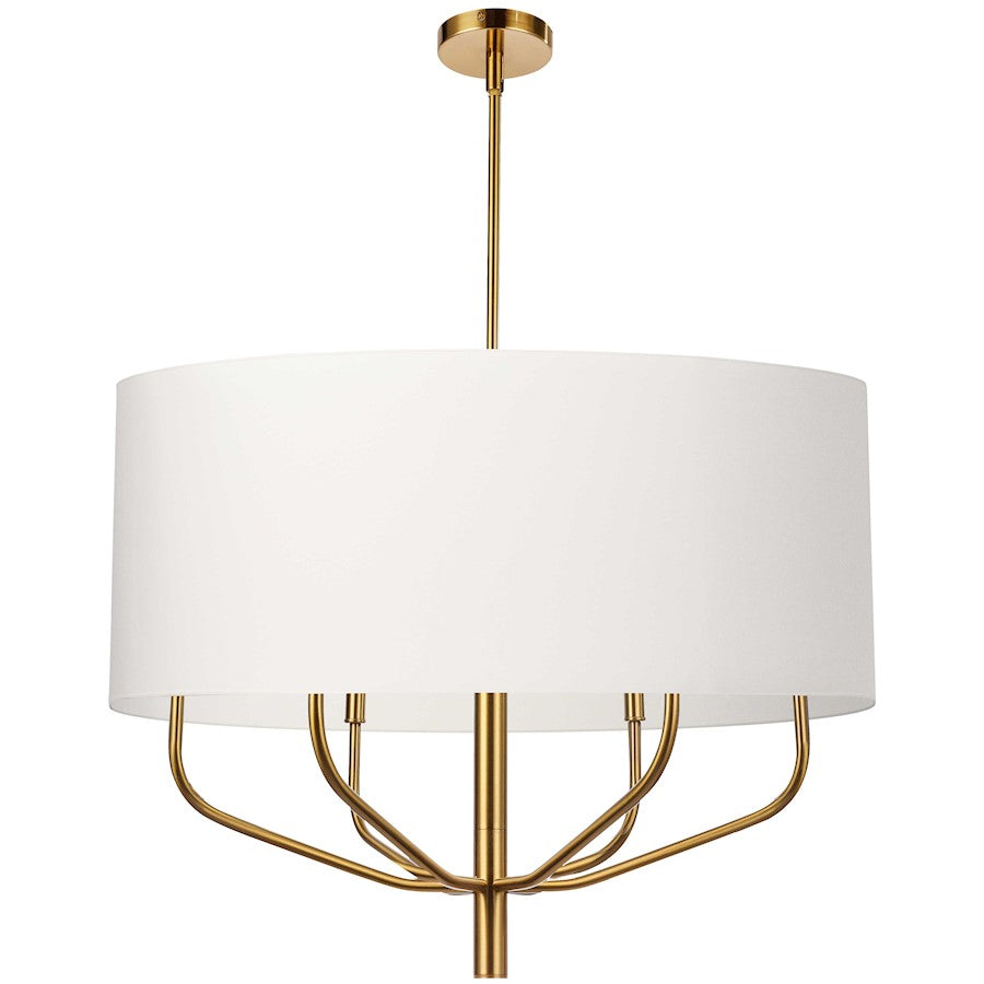 Dainolite Eleanor 30in 6-Light Chandelier | Transitional Aged Brass and White Fabric | Living & Dining Room | 30 x 30 x 24 in | Model ELN-306C-AGB-790