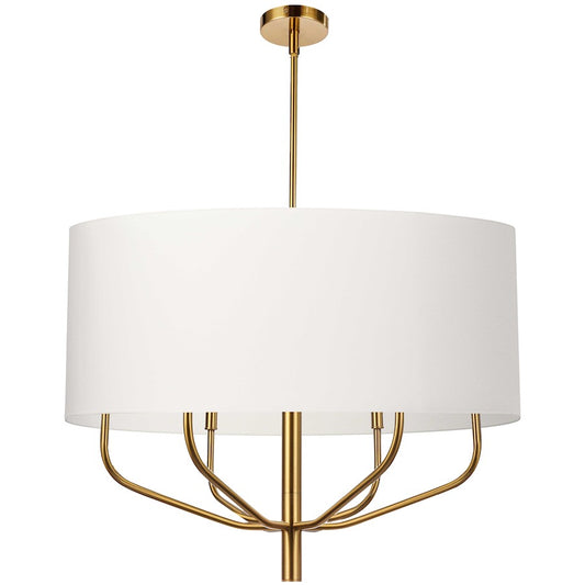 Dainolite Eleanor 30in 6-Light Chandelier | Transitional Aged Brass and White Fabric | Living & Dining Room | 30 x 30 x 24 in | Model ELN-306C-AGB-790