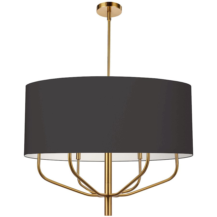 Dainolite Eleanor 30in 6-Light Chandelier | Transitional Aged Brass and Black Fabric | Living & Dining Room | 30 x 30 x 24 in | Model ELN-306C-AGB-797