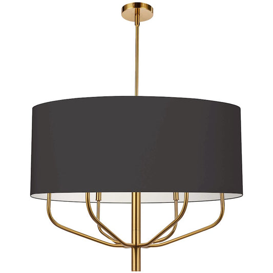 Dainolite Eleanor 30in 6-Light Chandelier | Transitional Aged Brass and Black Fabric | Living & Dining Room | 30 x 30 x 24 in | Model ELN-306C-AGB-797