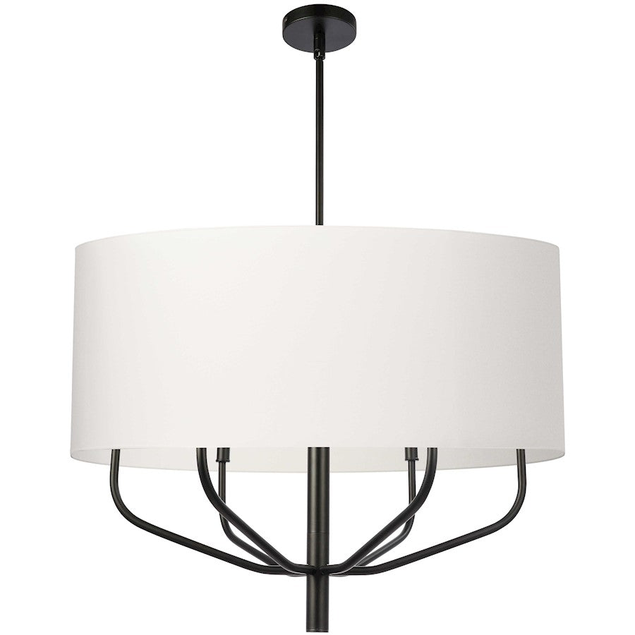 Dainolite Eleanor 30in 6-Light Chandelier | Transitional Matte Black and White Fabric | Living & Dining Room | 30 x 30 x 24 in | Model ELN-306C-MB-790
