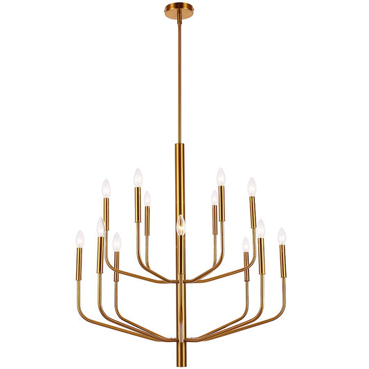 Dainolite Eleanor 32in 14-Light Chandelier | Aged Brass Metal | Dining Room & Living Room | 32 x 32 x 34 in | Model ELN-3214C-AGB