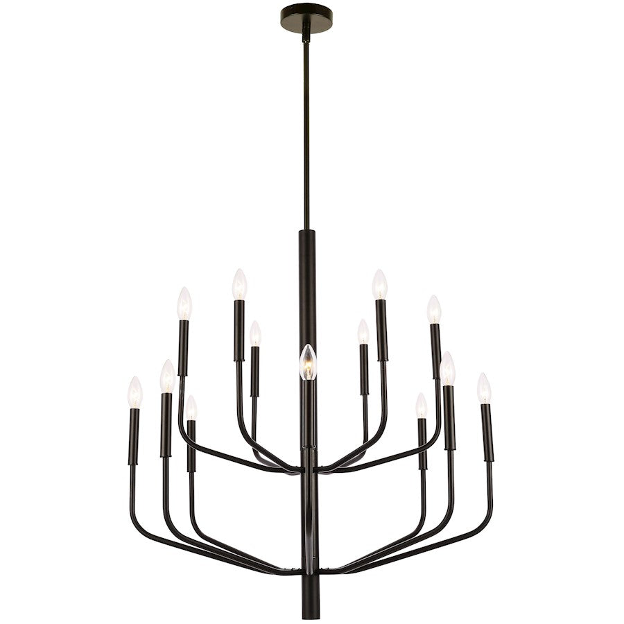 Dainolite Eleanor 32in 14-Light Chandelier | Matte Black Metal | Dining Room & Living Room | 32 x 32 x 34 in | Model ELN-3214C-MB