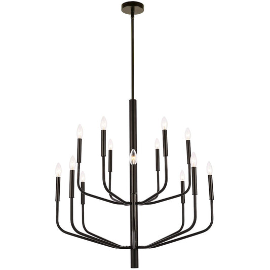 Dainolite Eleanor 32in 14-Light Chandelier | Matte Black Metal | Dining Room & Living Room | 32 x 32 x 34 in | Model ELN-3214C-MB