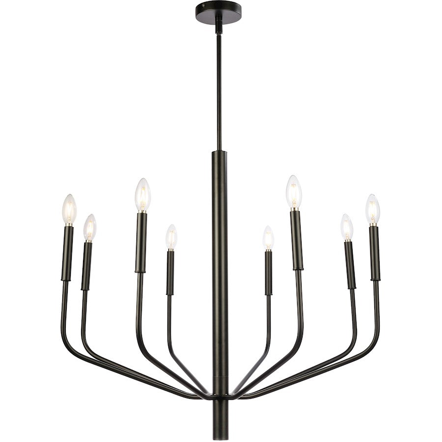 Dainolite Eleanor 32in 8-Light Chandelier | Matte Black Metal | Dining Room & Living Room | 32 x 32 x 28 in | Model ELN-328C-MB