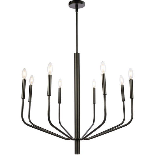 Dainolite Eleanor 32in 8-Light Chandelier | Matte Black Metal | Dining Room & Living Room | 32 x 32 x 28 in | Model ELN-328C-MB