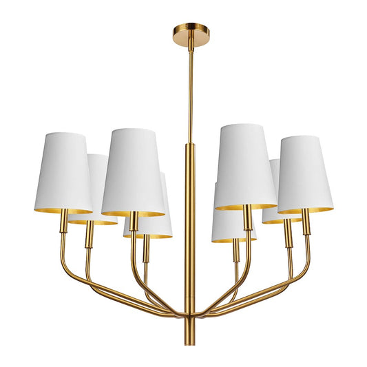 Dainolite Eleanor 36in 8-Light Chandelier | Transitional White Fabric and Aged Brass Metal | Living Room, Foyer & Dining Room | Model ELN-368C-AGB-692