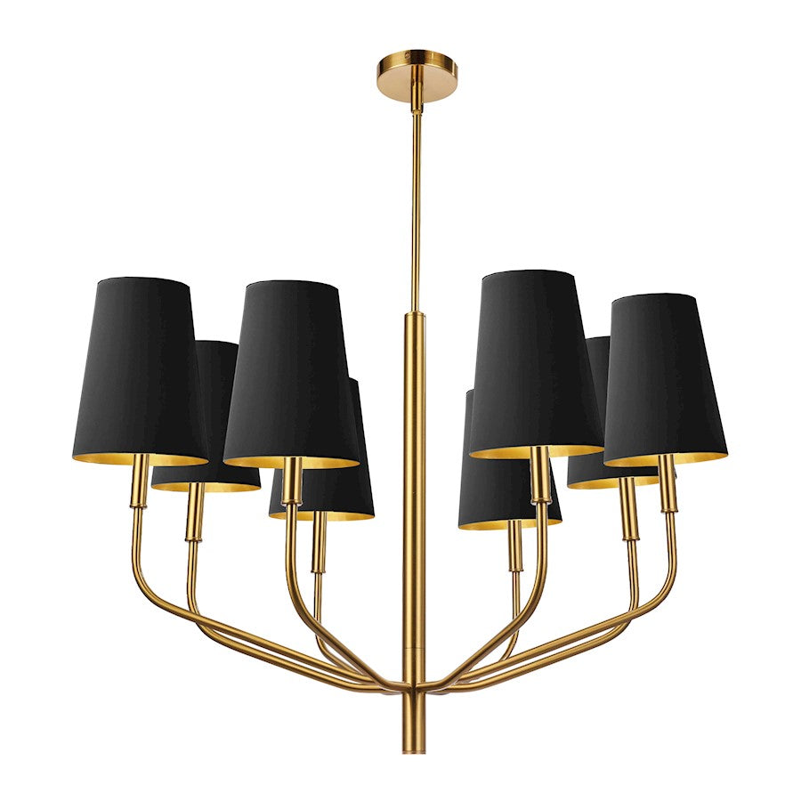 Dainolite Eleanor 36in 8-Light Chandelier | Transitional Aged Brass and Black Fabric | Kitchen & Dining Room | 36 x 36 x 28 in | Model ELN-368C-AGB-698