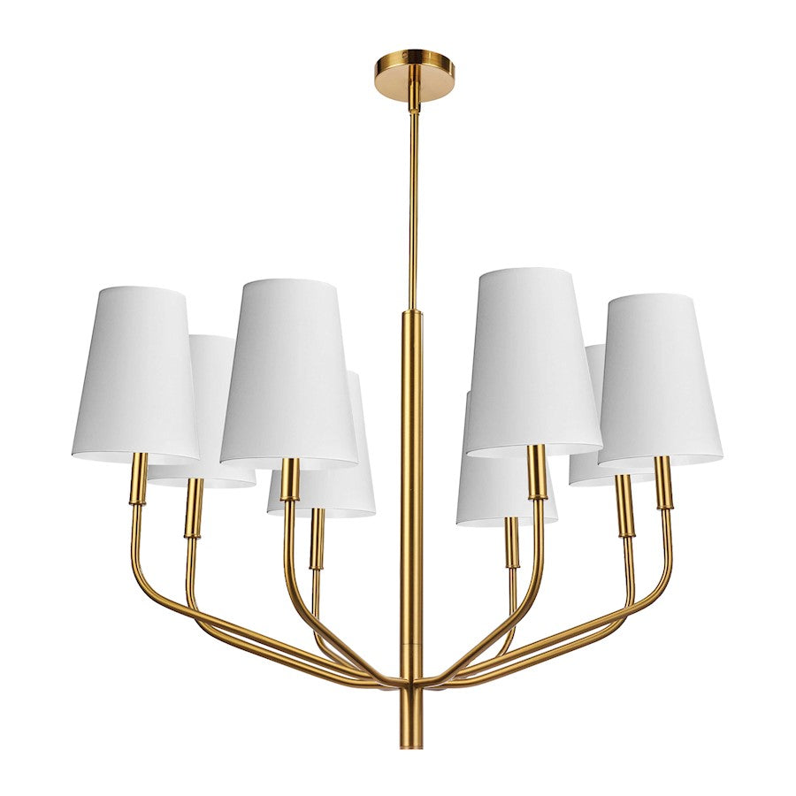 Dainolite Eleanor 36in 8-Light Chandelier | Transitional White Fabric and Aged Brass Metal | Living Room, Foyer & Dining Room | Model ELN-368C-AGB-790