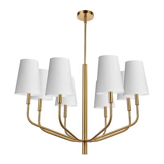 Dainolite Eleanor 36in 8-Light Chandelier | Transitional White Fabric and Aged Brass Metal | Living Room, Foyer & Dining Room | Model ELN-368C-AGB-790