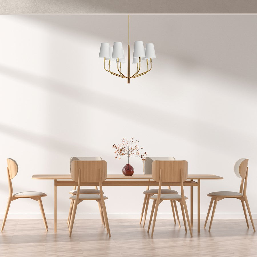 Dainolite Eleanor 36in 8-Light Chandelier | Transitional White Fabric and Aged Brass Metal | Living Room, Foyer & Dining Room | Model ELN-368C-AGB-790