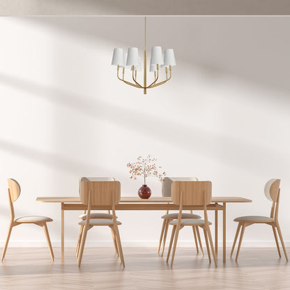 Dainolite Eleanor 36in 8-Light Chandelier | Transitional White Fabric and Aged Brass Metal | Living Room, Foyer & Dining Room | Model ELN-368C-AGB-790