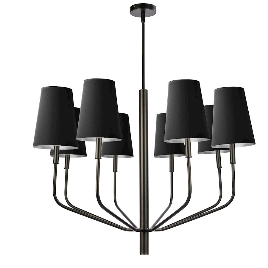 Dainolite Eleanor 36in 8-Light Chandelier | Transitional Black Fabric and Matte Black Metal | Dining Room & Foyer | 36 x 36 x 28 in | Model ELN-368C-MB-697
