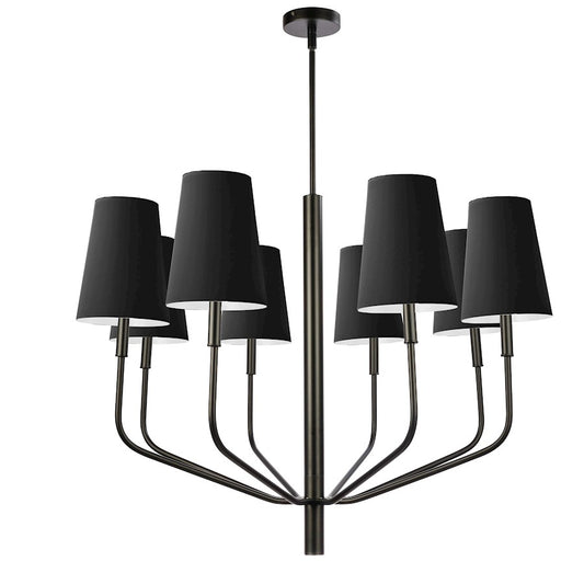 Dainolite Eleanor 36in 8-Light Chandelier | Transitional Black Fabric and Matte Black Metal | Dining Room & Foyer | 36 x 36 x 28 in | Model ELN-368C-MB-797