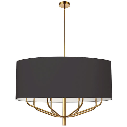 Dainolite Eleanor 38in 8-Light Chandelier | Industrial Aged Brass and Black Fabric Drum | Dining Room & Living Room | Model ELN-388C-AGB-797