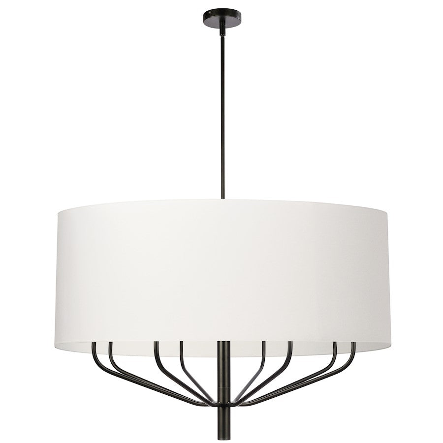 Dainolite Eleanor 38in 8-Light Chandelier | Modern Matte Black and White Fabric Drum | Dining Room & Living Room | Model ELN-388C-MB-790