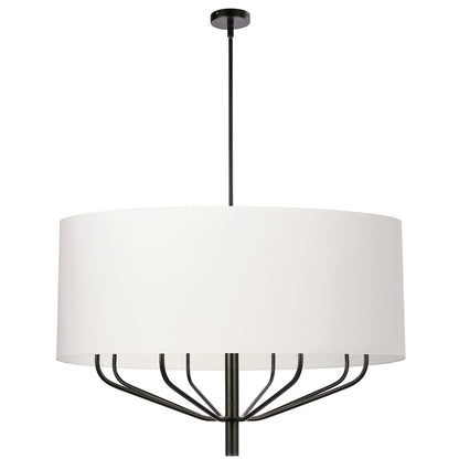 Dainolite Eleanor 38in 8-Light Chandelier | Modern Matte Black and White Fabric Drum | Dining Room & Living Room | Model ELN-388C-MB-790