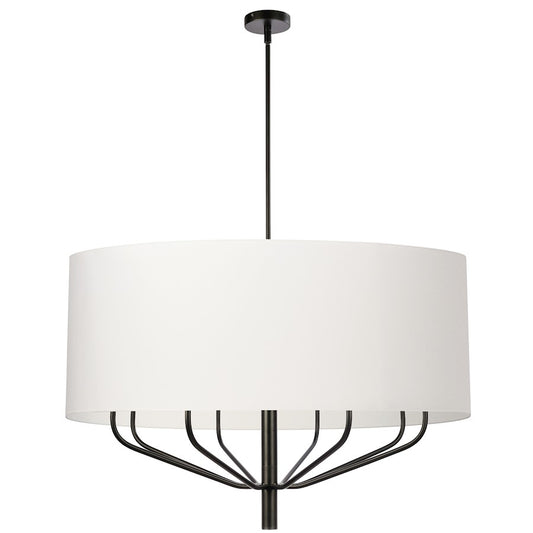 Dainolite Eleanor 38in 8-Light Chandelier | Modern Matte Black and White Fabric Drum | Dining Room & Living Room | Model ELN-388C-MB-790