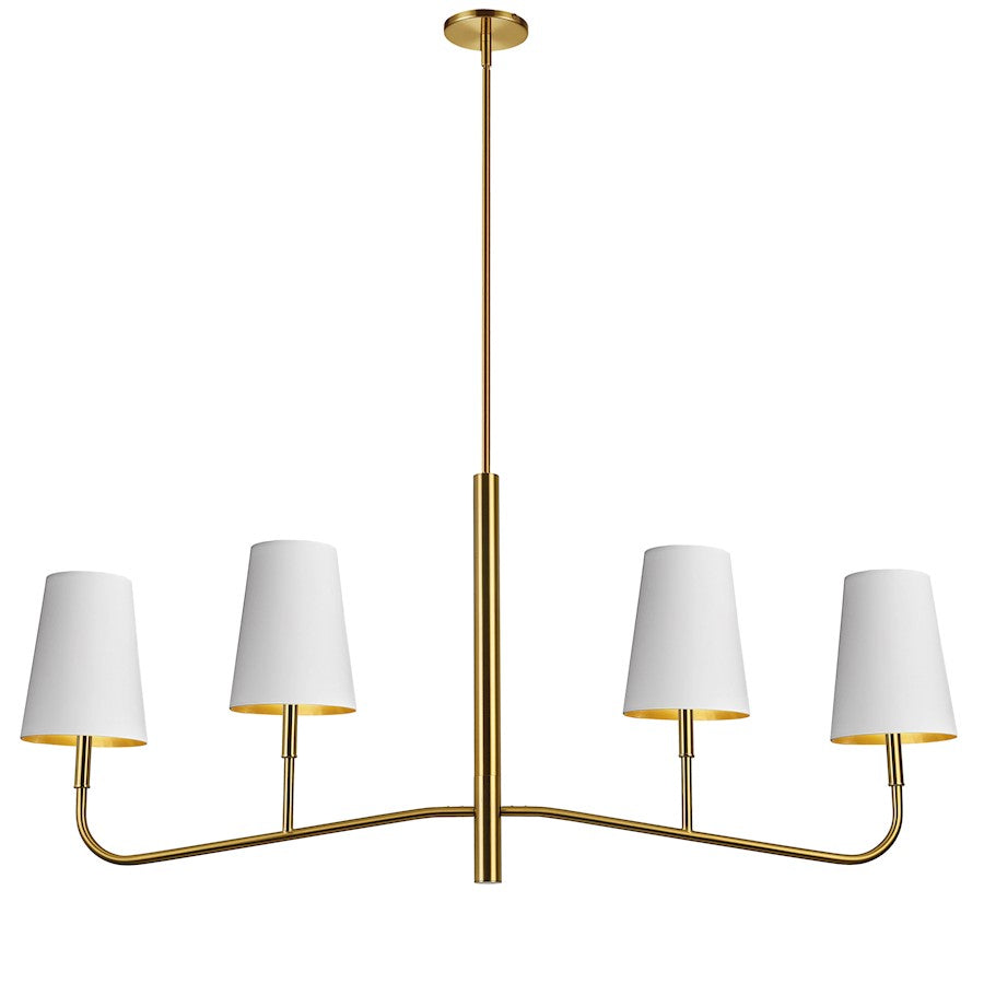 Dainolite Eleanor 53in 4-Light Chandelier | Transitional Aged Brass and White Fabric Shades | Dining Room & Kitchen | Model ELN-534HC-AGB-692