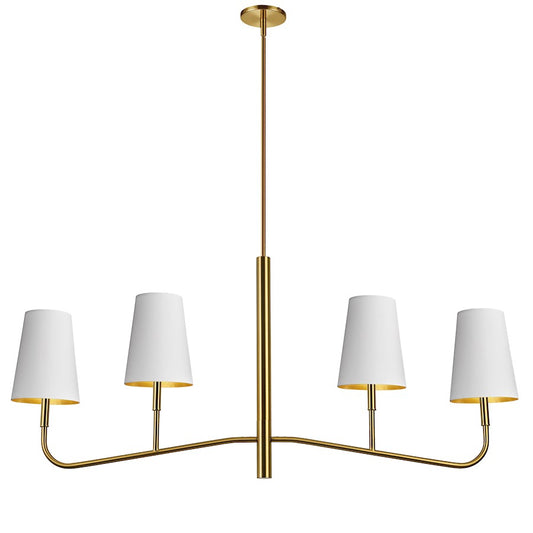 Dainolite Eleanor 53in 4-Light Chandelier | Transitional Aged Brass and White Fabric Shades | Dining Room & Kitchen | Model ELN-534HC-AGB-692