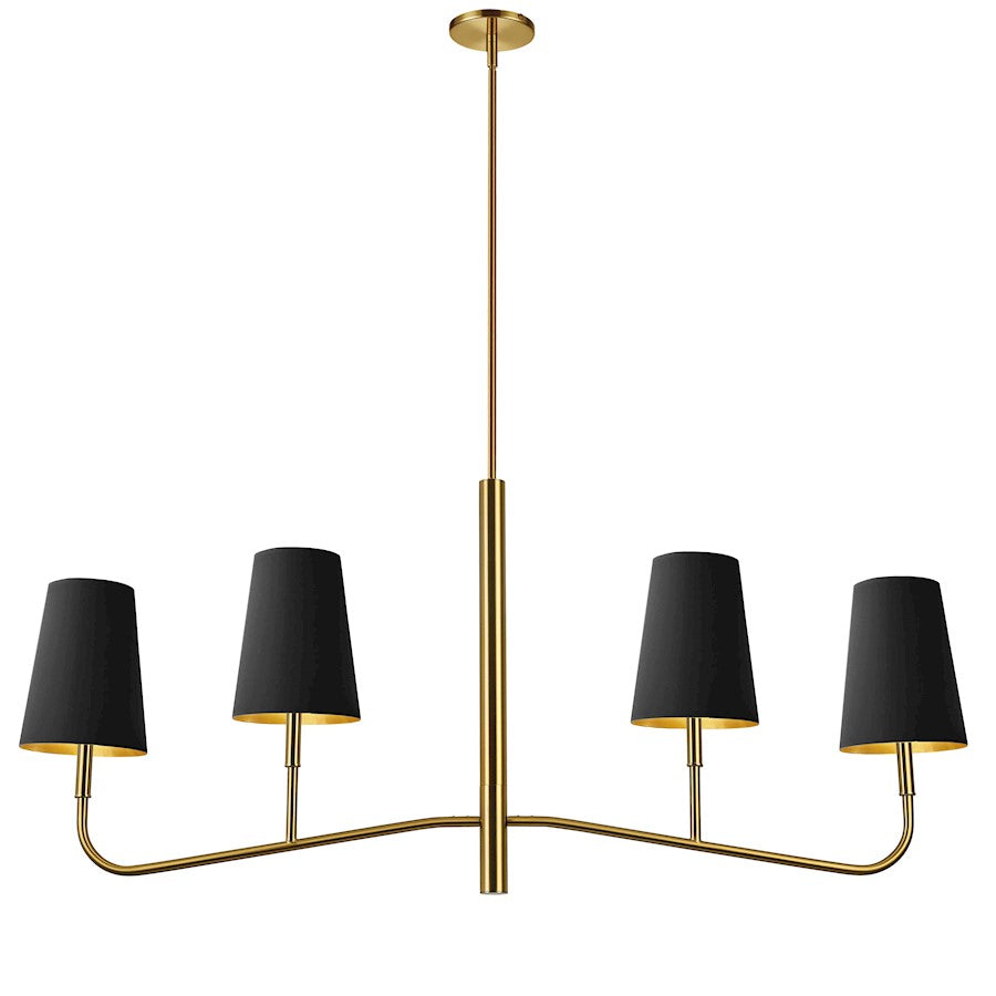 Dainolite Eleanor 53in 4-Light Chandelier | Transitional Aged Brass and Black Fabric Shades | Dining Room & Kitchen | Model ELN-534HC-AGB-698