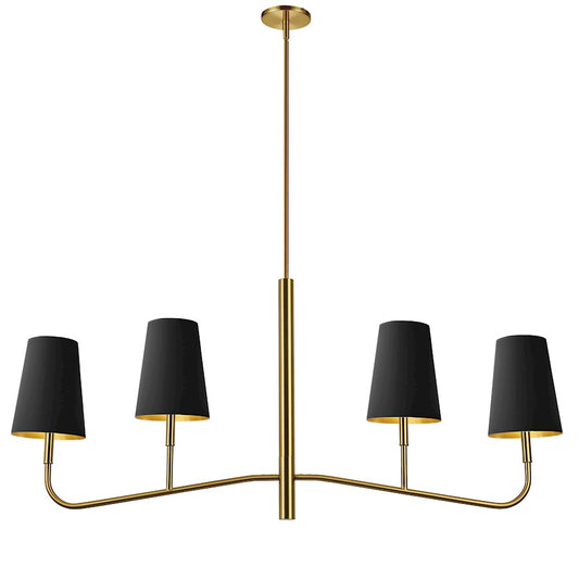 Dainolite Eleanor 53in 4-Light Chandelier | Transitional Aged Brass and Black Fabric Shades | Dining Room & Kitchen | Model ELN-534HC-AGB-698