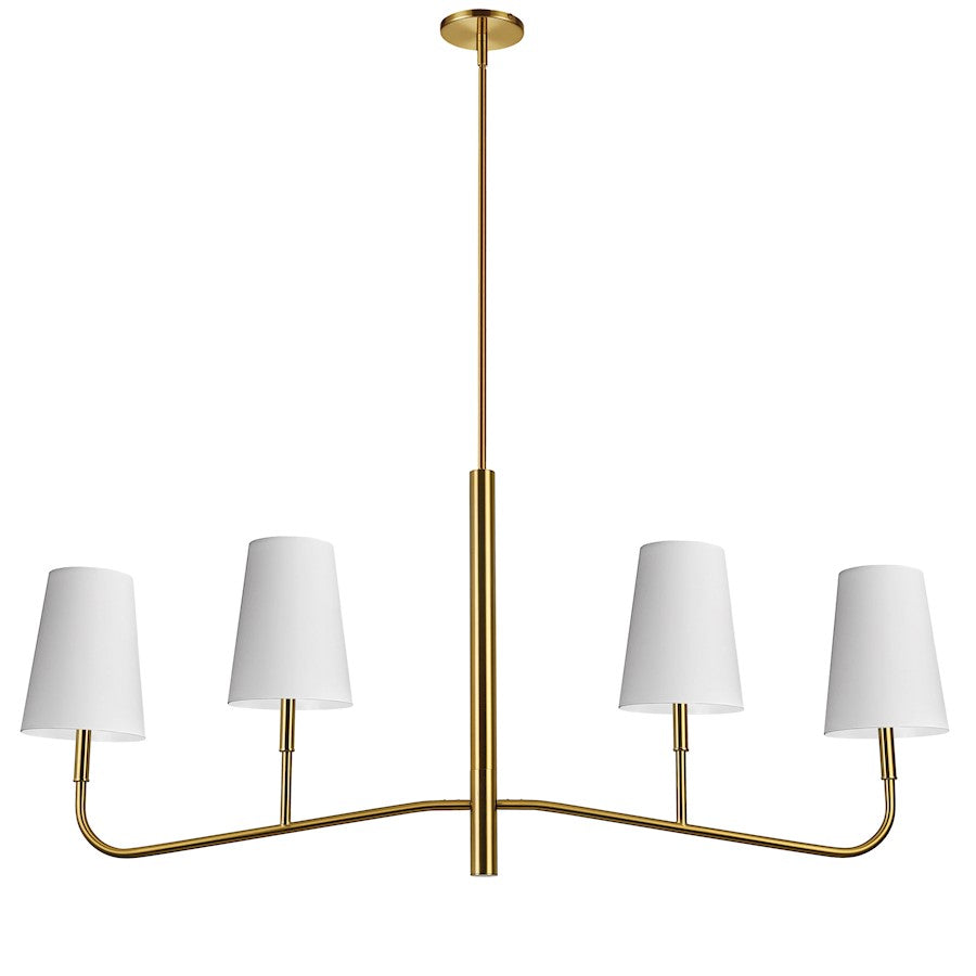 Dainolite Eleanor 53in 4-Light Chandelier | Transitional Aged Brass and White Fabric Shades | Dining Room & Kitchen | Model ELN-534HC-AGB-790