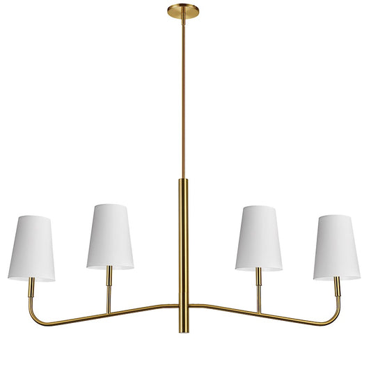 Dainolite Eleanor 53in 4-Light Chandelier | Transitional Aged Brass and White Fabric Shades | Dining Room & Kitchen | Model ELN-534HC-AGB-790