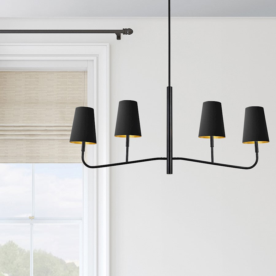 Dainolite Eleanor 53in 4-Light Chandelier | Industrial Matte Black and Black Fabric | Dining Room & Foyer | 53 x 6 x 18 in | Model ELN-534HC-MB-698