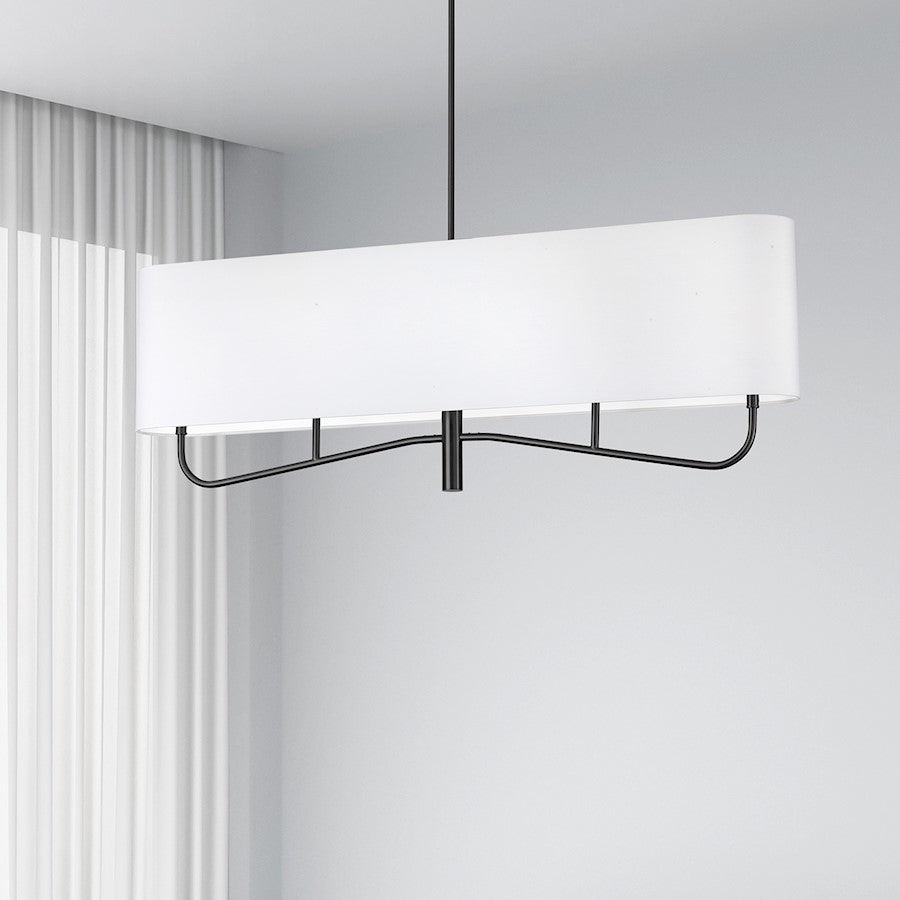 Dainolite Eleanor 54in 4-Light Chandelier | Transitional Matte Black and White Fabric | Dining Room & Foyer | 54 x 7 x 19 in | Model ELN-544HC-MB-790