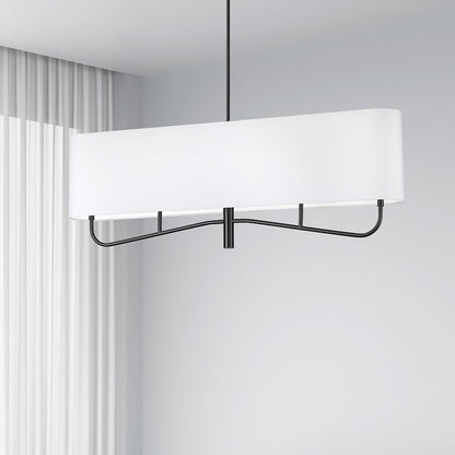 Dainolite Eleanor 54in 4-Light Chandelier | Transitional Matte Black and White Fabric | Dining Room & Foyer | 54 x 7 x 19 in | Model ELN-544HC-MB-790
