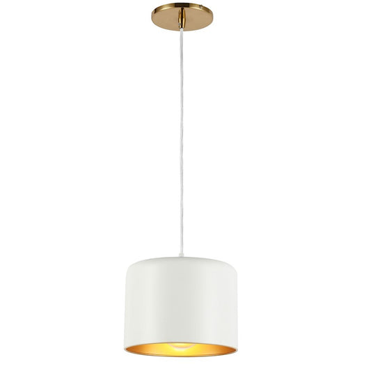 Dainolite Emilia 8in 1-Light Pendant | Transitional Matte White and Aged Brass Metal | Kitchen Island & Dining Room | Model EMI-81P-AGB-MW