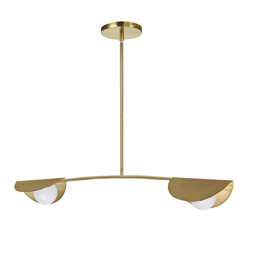 Dainolite Emma 34in 2-Light Pendant | Contemporary Aged Brass Metal and White Glass | Dining Room & Living Room | 34 x 6 x 6 in | Model EMM-342HP-AGB