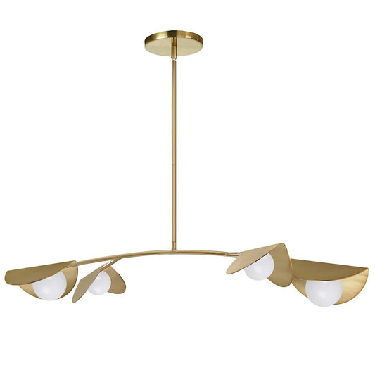 Dainolite Emma 41in 4-Light Pendant | Contemporary Aged Brass and White Glass | Kitchen Island & Dining Room | 41 x 19 x 6 in | Model EMM-414HP-AGB