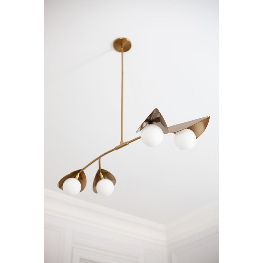 Dainolite Emma 41in 4-Light Pendant | Contemporary Aged Brass and White Glass | Kitchen Island & Dining Room | 41 x 19 x 6 in | Model EMM-414HP-AGB