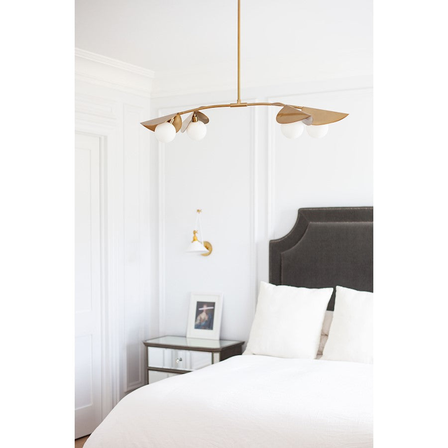 Dainolite Emma 41in 4-Light Pendant | Contemporary Aged Brass and White Glass | Kitchen Island & Dining Room | 41 x 19 x 6 in | Model EMM-414HP-AGB