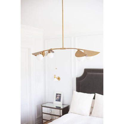 Dainolite Emma 41in 4-Light Pendant | Contemporary Aged Brass and White Glass | Kitchen Island & Dining Room | 41 x 19 x 6 in | Model EMM-414HP-AGB