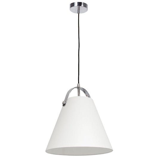 Dainolite Emperor 13in 1-Light Pendant | Contemporary Polished Chrome and Off-White Fabric | Kitchen & Dining Room | Model EMP-111P-719-PC